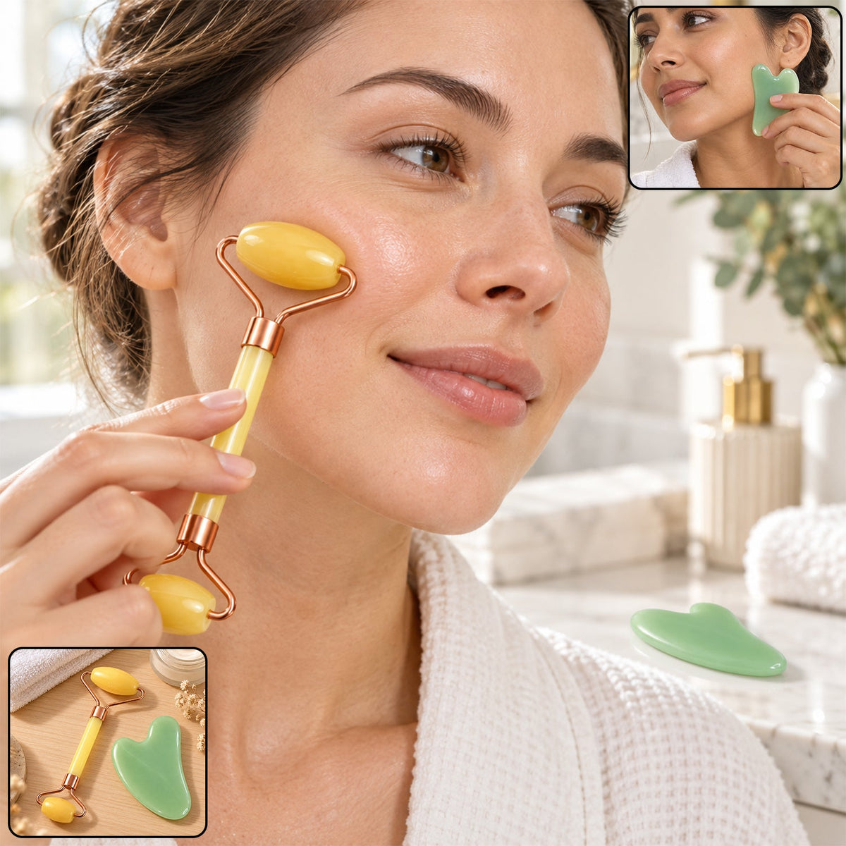 Facial Roller And Gua Sha Set With Dual Roller Heads For Daily Face Care (1 Set)