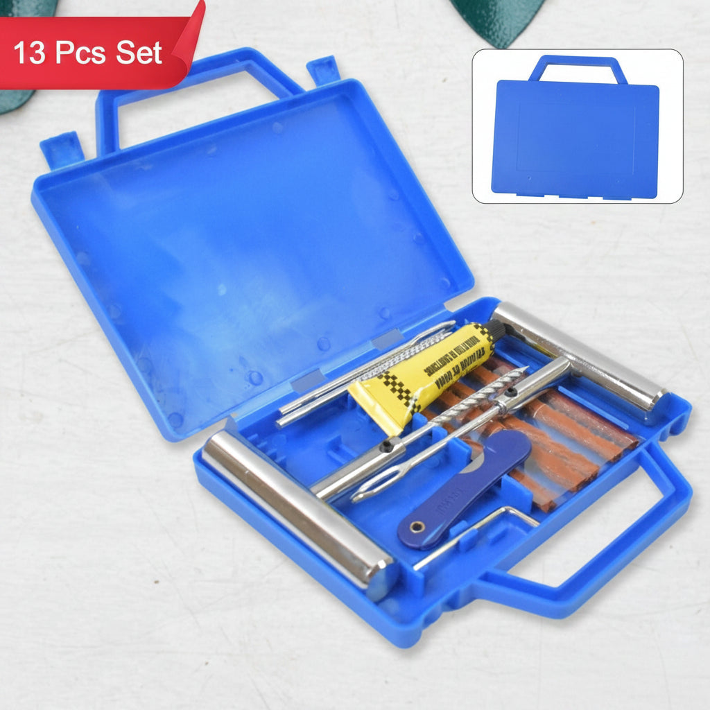 Portable Tire Repair Kit Tyre Repairing Tool Set With Box (13 Pcs Set)