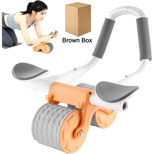 6055 Automatic Rebound Abdominal Wheel Ab Roller Wheel With Timer Elbow Support For Beginners Exercise Double Wheel With Knee Mat Holder For Body Fitness Strength Training Home Gym