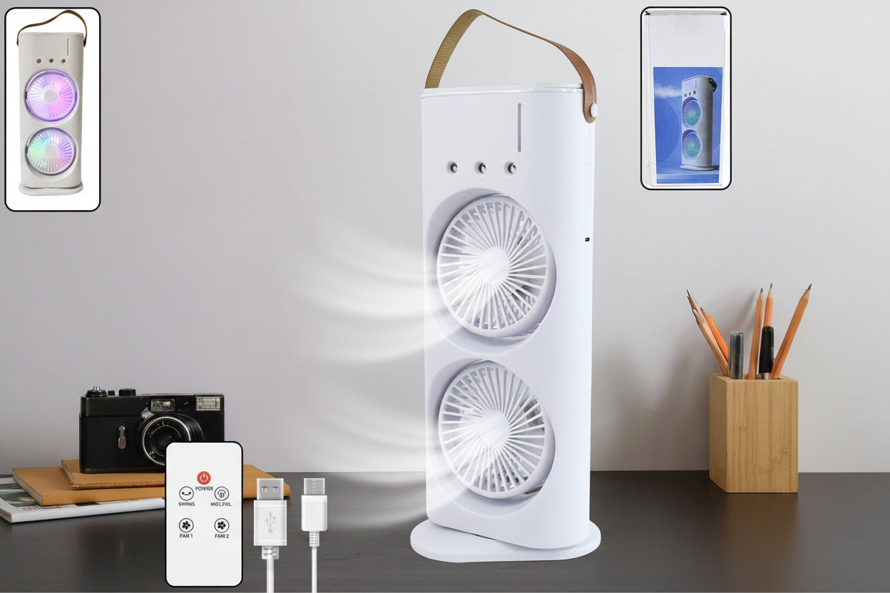 Electric Fan Desktop Double-head Powerful Air Cooler (1 Pc  With Remote)