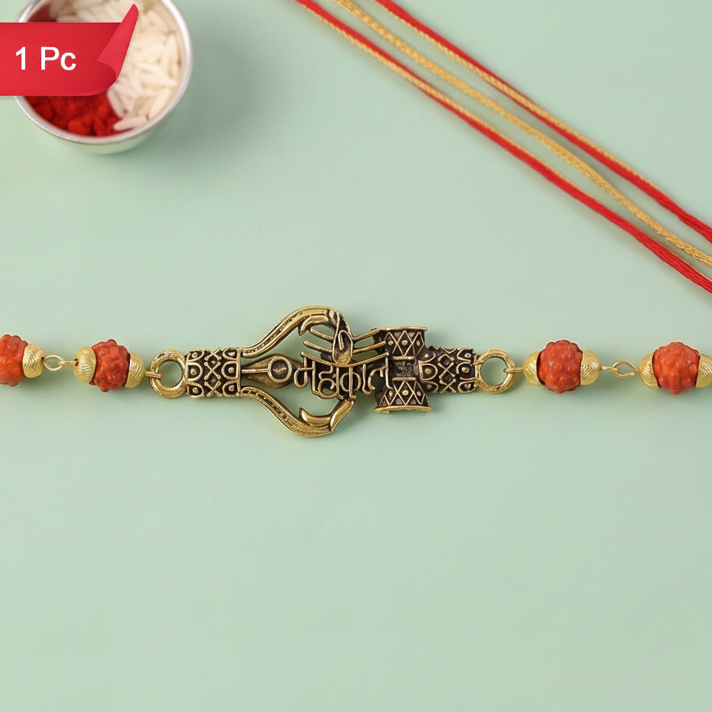 Mahakal Trishul Damru Rudraksha Rakhi Oxidized Pendant Rakhi For Brother (1 Pc)