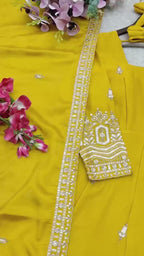 Embroidered Chinon Silk Gown Pant Set with Dupatta