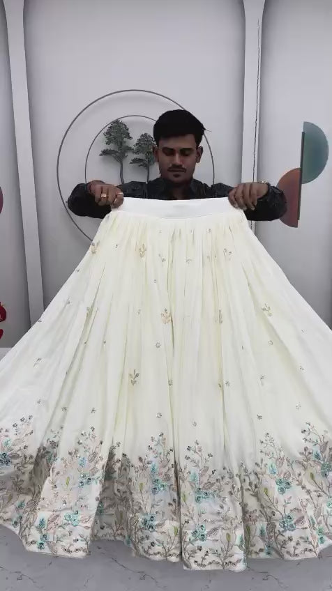 Embroidered Chinon Lehenga Choli with Dupatta