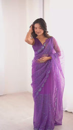 Soft Net Saree with Thread & Sequin Embroidery and Benglori Silk Blouse