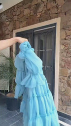 Blue Fox Georgette Mini Dress with Sweetheart Neckline