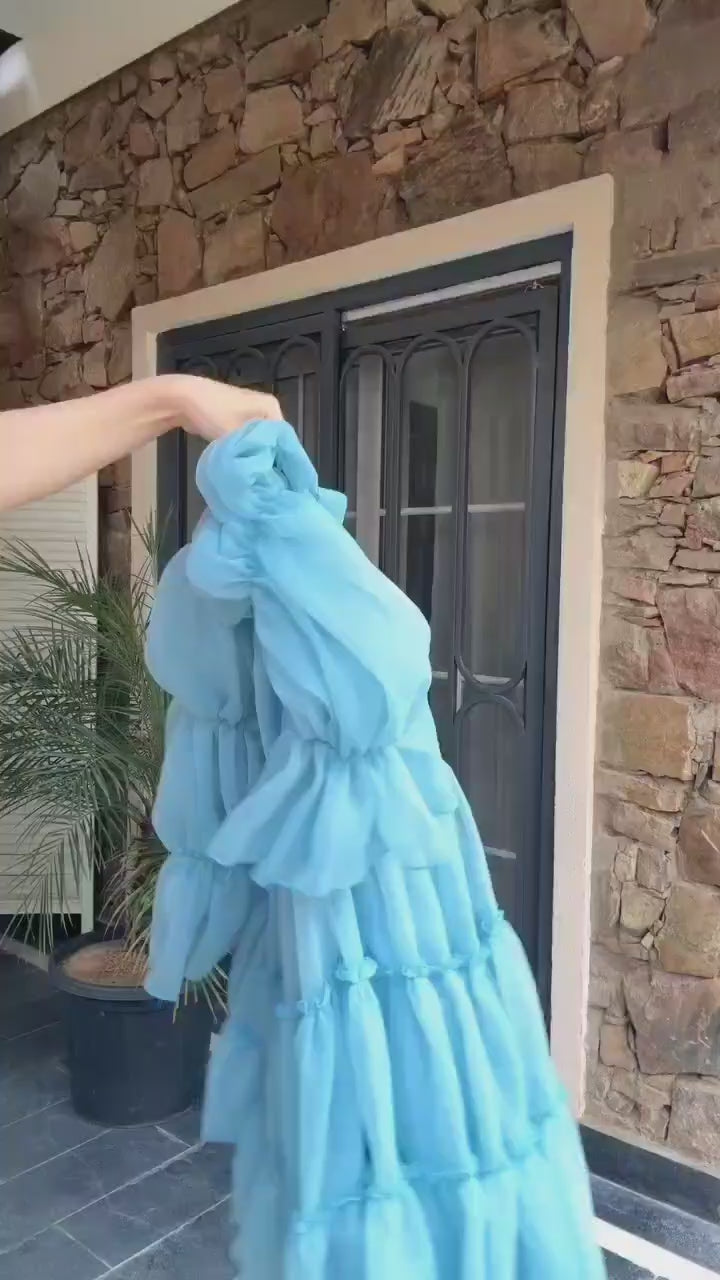Blue Fox Georgette Mini Dress with Sweetheart Neckline