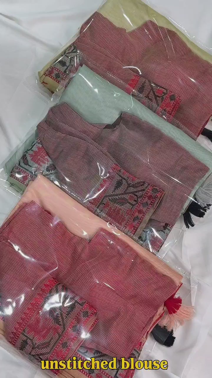 Modal Cotton Saree with Contrast Ikkat Border & Woven Pallu