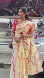 Lehariya Digital Print Linen Saree with Arco Border