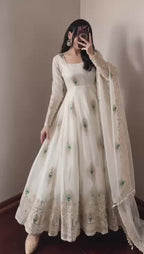 Heavy Fandy Silk Embroidered Gown Set with Zari Sequins Dupatta