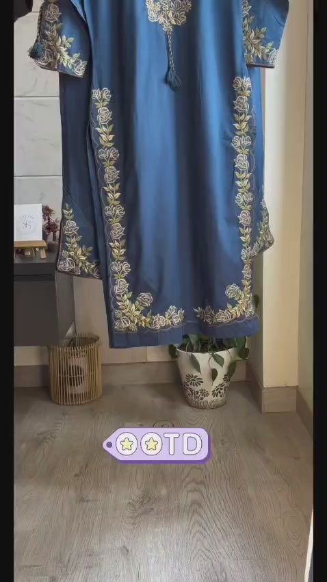 Embroidered Pure Cotton Kurti Pant Set with Dupatta