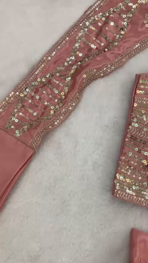 Crep Silk Embroidered Sequins Ready-to-Wear Saree with Stitched Blouse