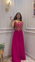 Sequin Organza Crop Top Palazzo Set