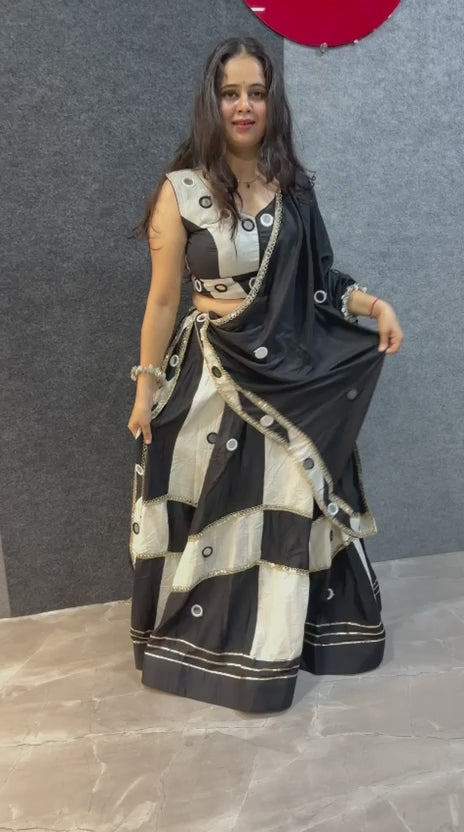 Mirror Work Khadi Cotton Lehenga Choli Set with Dupatta