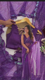 Soft Net Saree with Thread & Sequin Embroidery and Benglori Silk Blouse