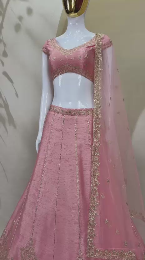 Fancy Zari & Sequins Embroidered Lehenga Set with Soft Net Dupatta