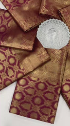 Lichi Silk Saree with Gold Zari & Jacquard Weaving