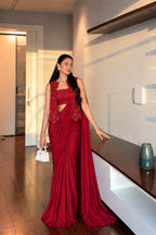 Chinon Silk Ready-to-Wear Saree with Embroidered Jacket & Blouse