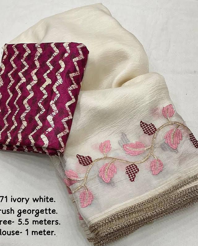 Star Georgette Embroidered Saree with Digital Print Blouse