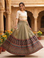 Plain Cotton Kali Skirt with Natural Border