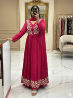 Embroidered Cotton Anarkali Kurti Pant Set with Dupatta
