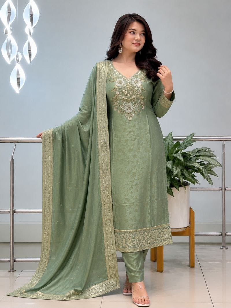 Kanjivaram Hand Work 3 Piece Ethnic Suit Set