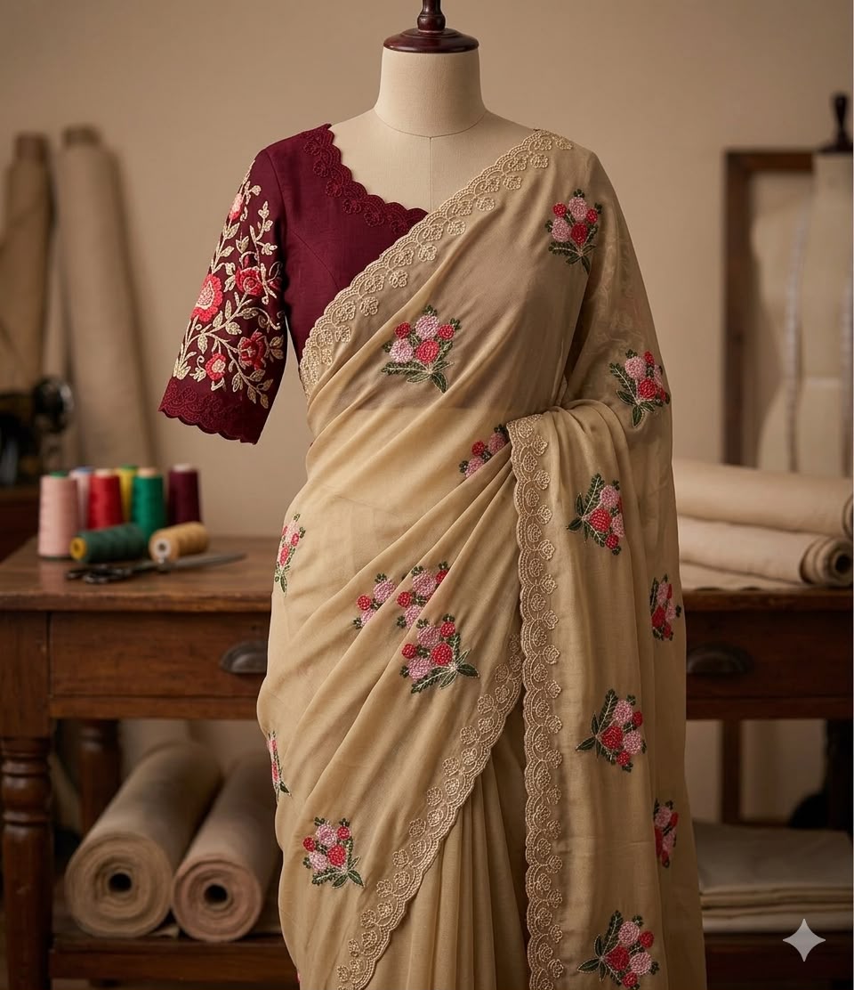 Designer Saree with Contrast Running Blouse