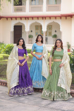 Sequins Embroidered Gold Crush Lehenga Choli Set with Dupatta