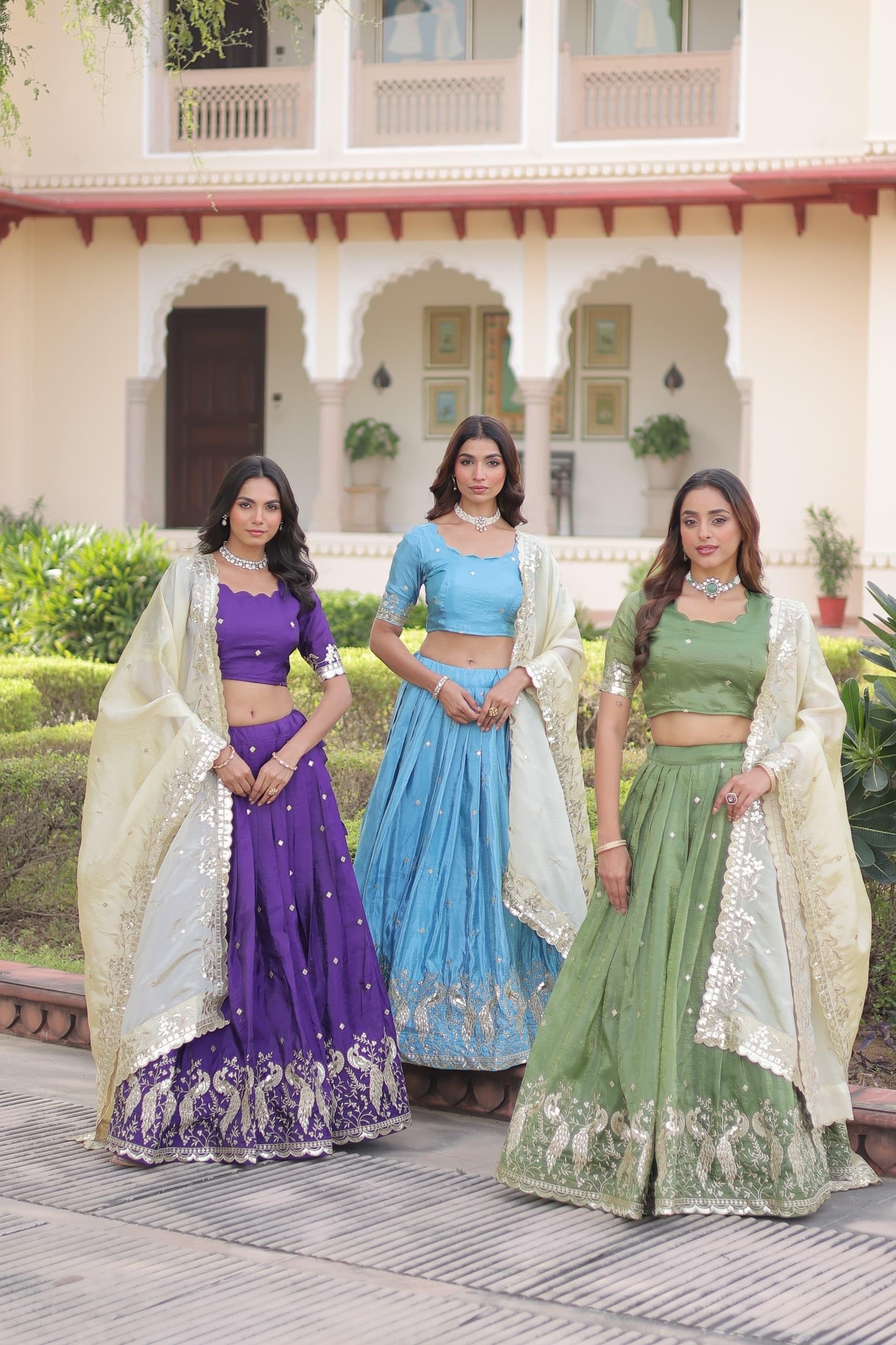 Sequins Embroidered Gold Crush Lehenga Choli Set with Dupatta