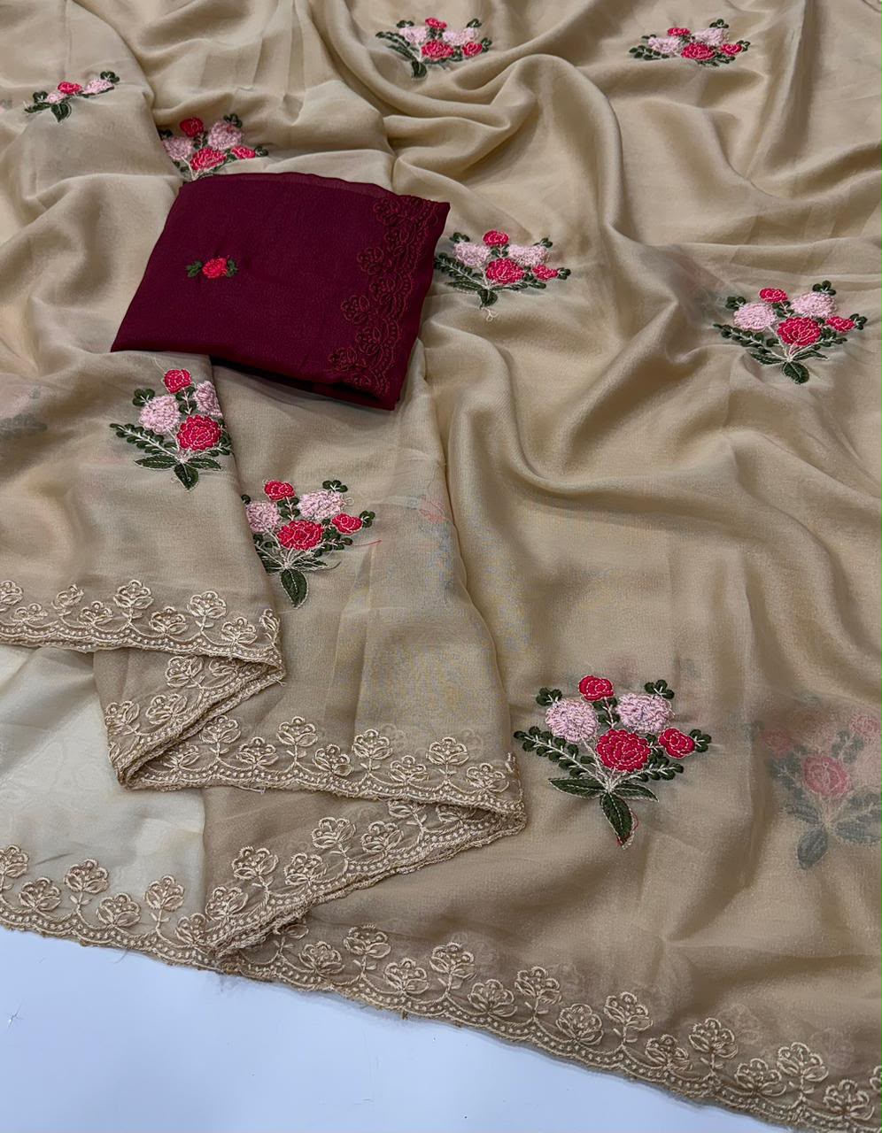 Designer Saree with Contrast Running Blouse