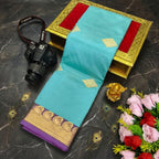 Fusion Korvai Soft Silk Saree with Golden Zari Buttas & Contrast Border