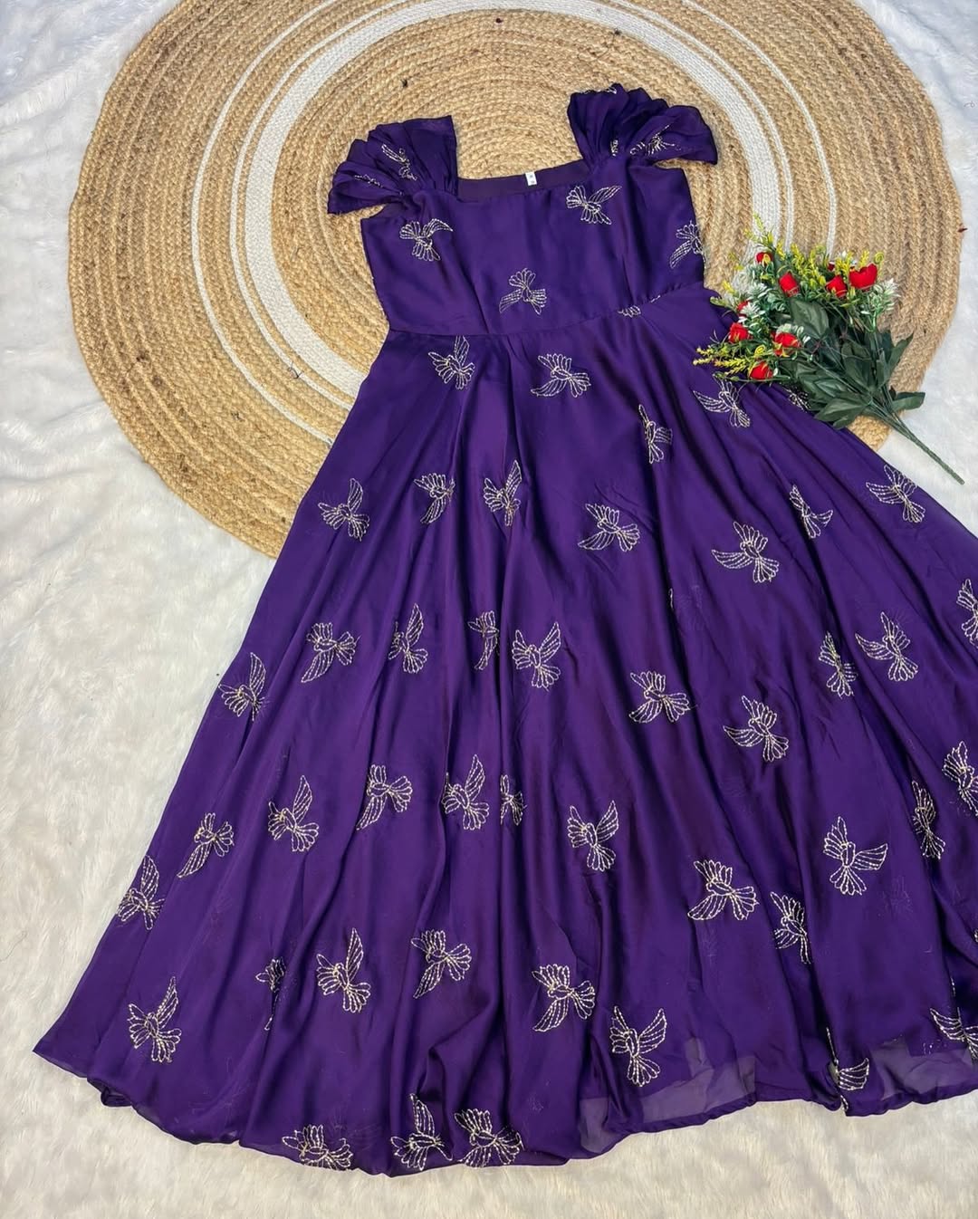 Rangoli Fabric Umbrella Flare Midi Gown for Women