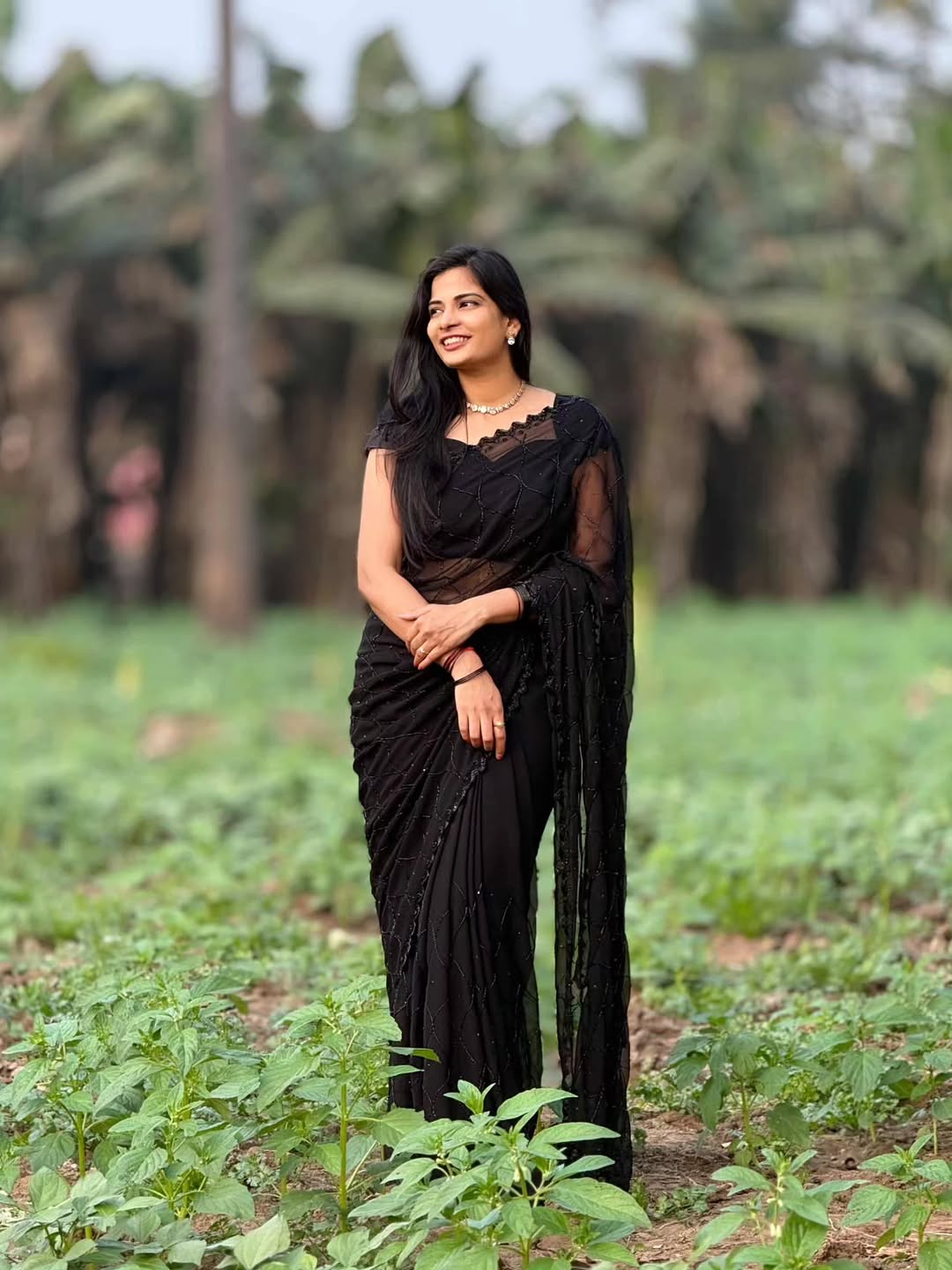 Beaded Georgette Saree with Embroidered Border Blouse