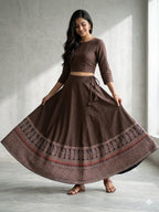 Plain Cotton Kali Skirt with Natural Border