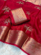 Designer Lotus Beadwork Party Wear Saree