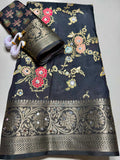 Floral Print Digital Silk Saree with Mirror Work