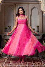Digital Print Fox Georgette Anarkali Suit Set with Dupatta & Palazzo