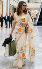 Floral Print Saree with Gola Zari Border & Blouse