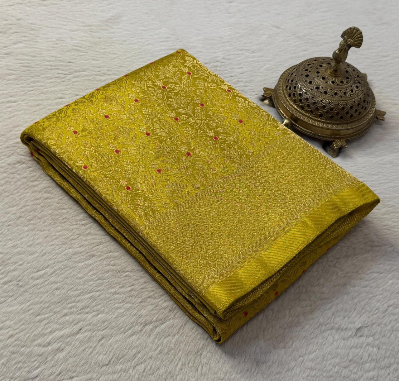 Designer Brocade Soft Silk Saree with Rich Zari Weaving & Butta Blouse