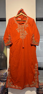 Embroidered Pure Cotton Kurti Pant Set with Dupatta