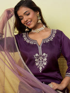 Zari Embroidered Zora Silk Blend Kurta Pant Set with Dupatta