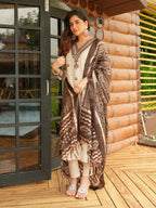 Khadi Cotton Embroidered Kurti Pant Set with Printed Dupatta