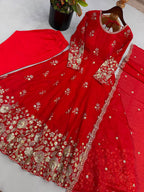 Embroidered Fendy Silk Gown Pant Dupatta Set