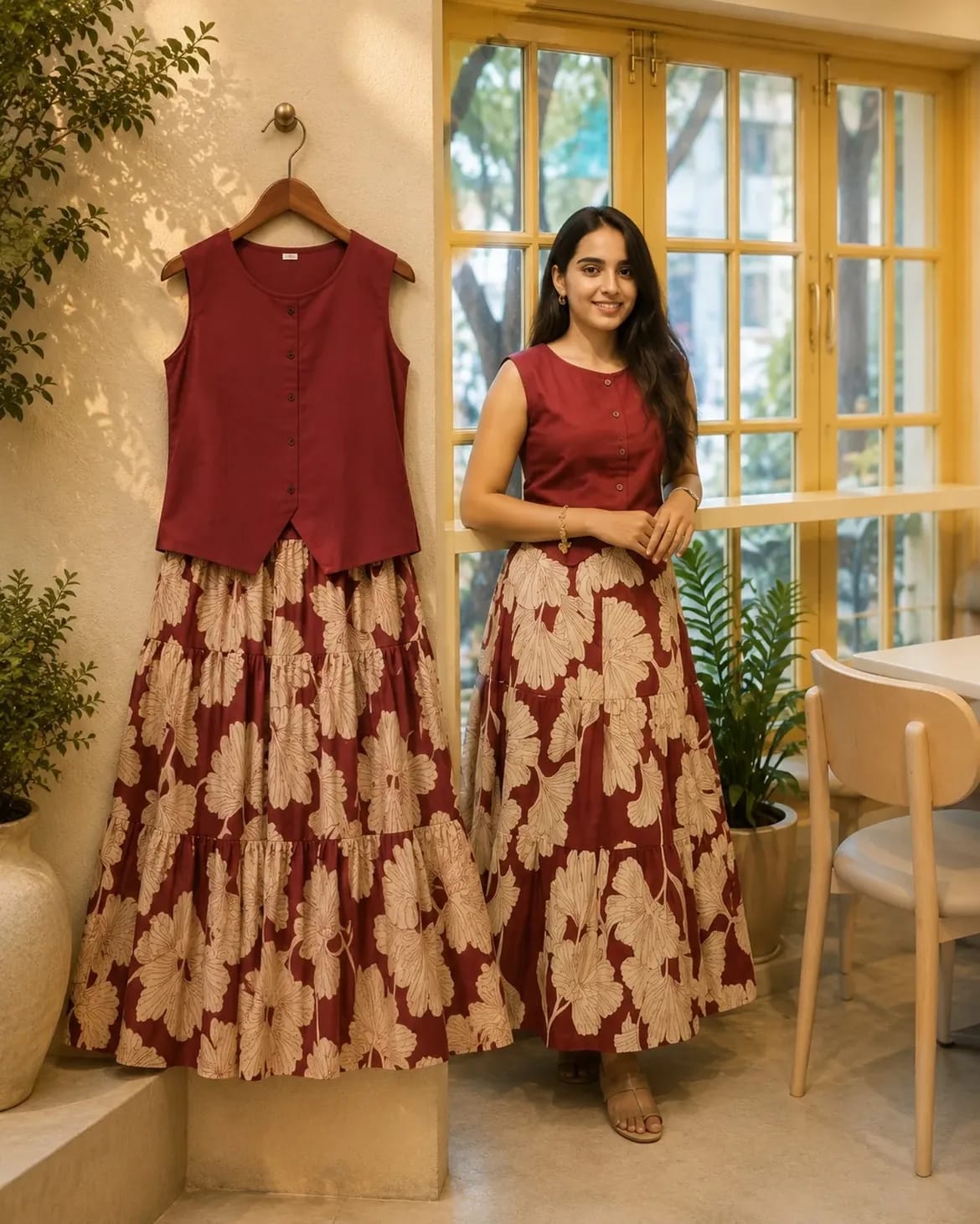Printed Cotton Skirt & Top Set for Women