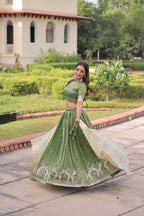 Sequins Embroidered Gold Crush Lehenga Choli Set with Dupatta