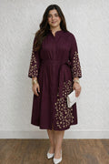 Embroidered Rayon Dress with Adjustable Belt