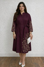 Embroidered Rayon Dress with Adjustable Belt