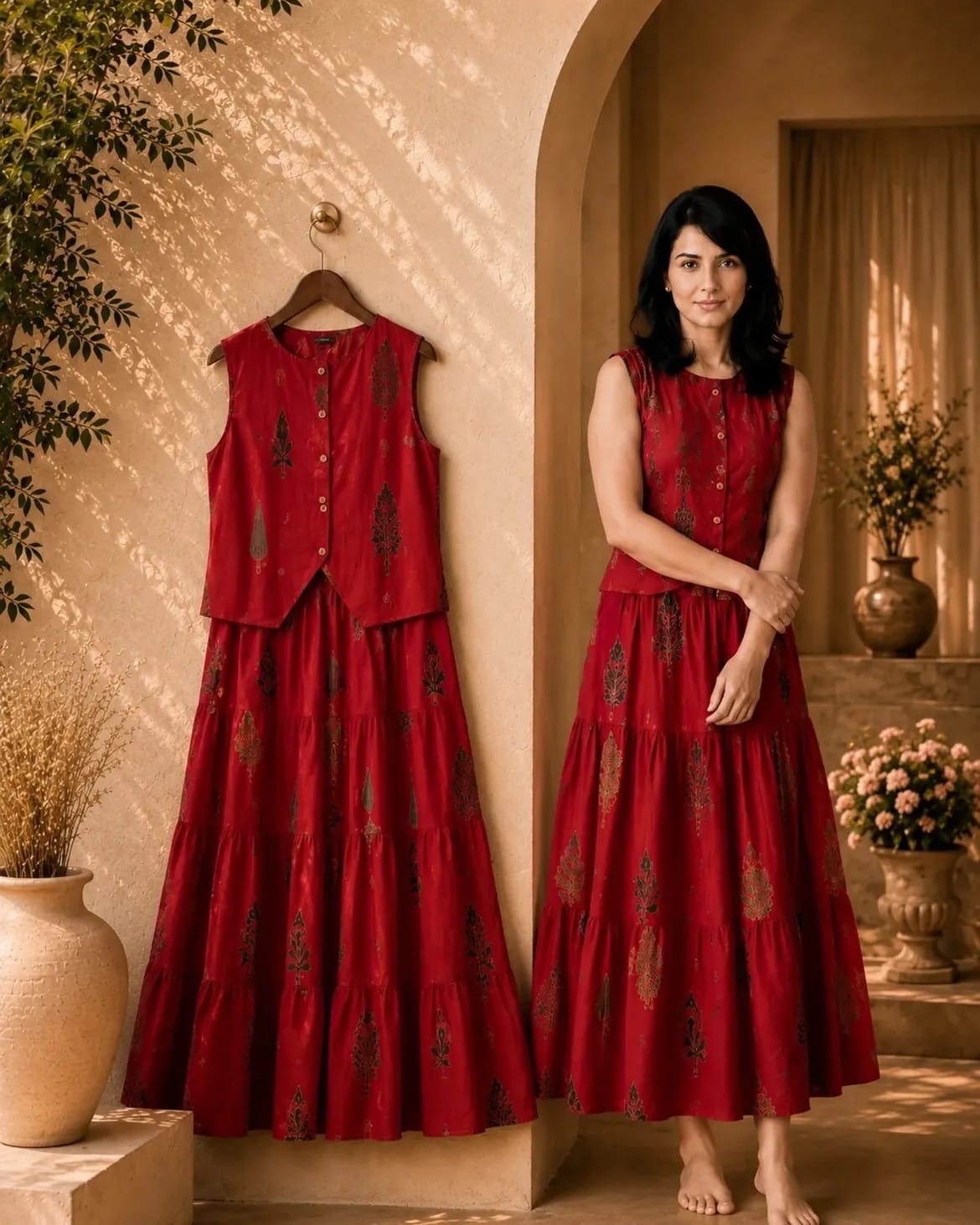 Printed Cotton Skirt & Top Set for Women