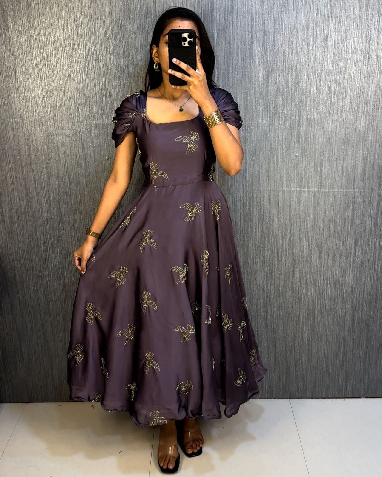 Rangoli Fabric Umbrella Flare Midi Gown for Women