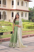 Sequins Embroidered Gold Crush Lehenga Choli Set with Dupatta