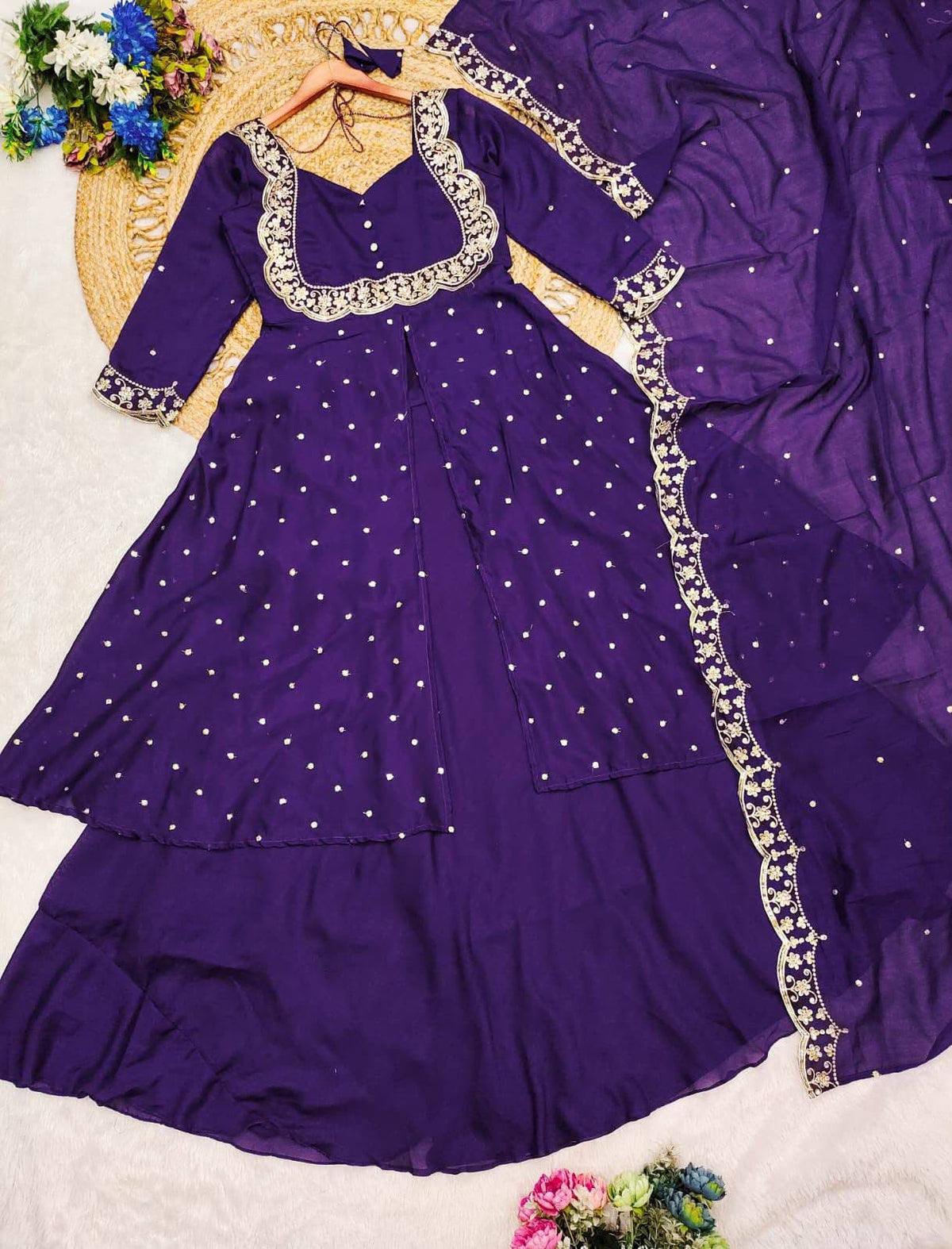 Heavy Vichitra Silk Embroidered Anarkali Suit